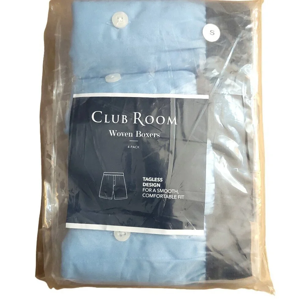 Club Room Men's Blue Woven Cotton Tagless Two 4-Pack Bundle Underwear Boxers Sm